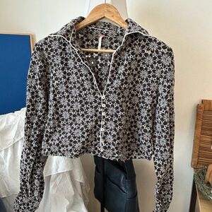 FP Movement by Free People Black and White Floral Button Down Shirt